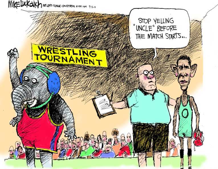 Political/Editorial Cartoon by Mike Luckovich, Atlanta Journal-Constitution on Obama Remains Committed