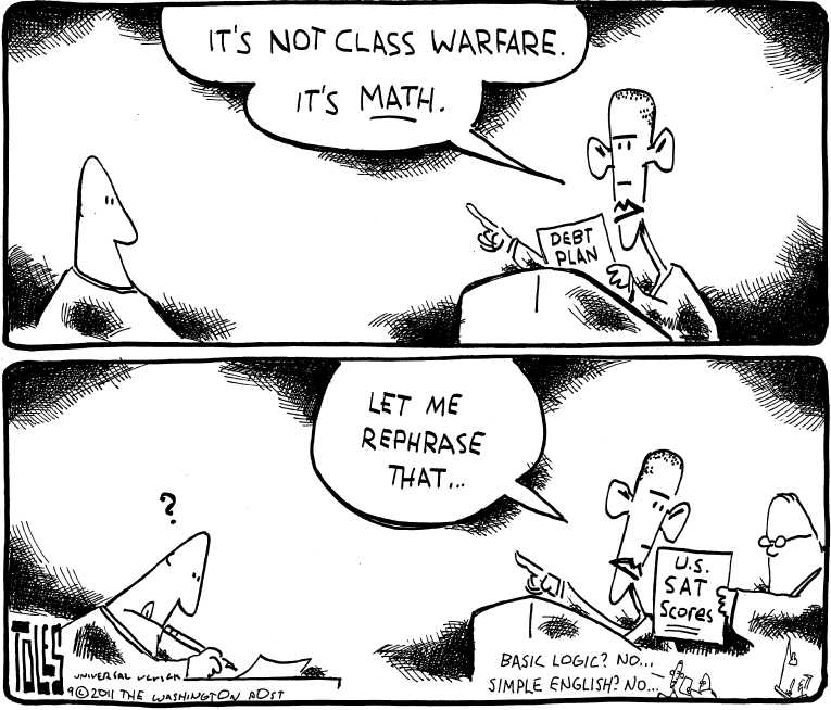 Political/Editorial Cartoon by Tom Toles, Washington Post on Class Warfare Declared