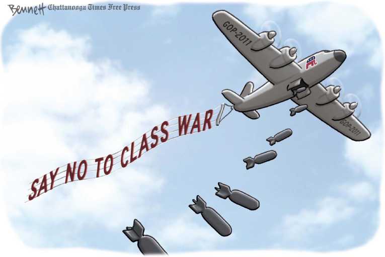Political/Editorial Cartoon by Clay Bennett, Chattanooga Times Free Press on Class Warfare Declared