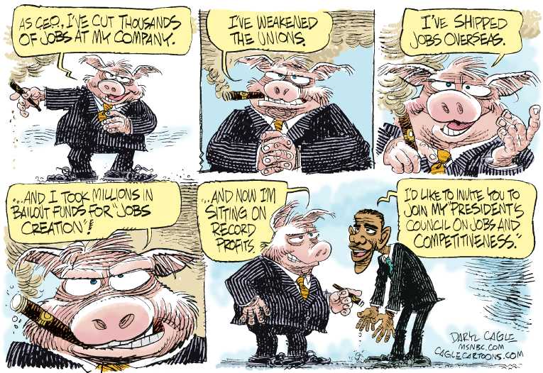 Political/Editorial Cartoon by Daryl Cagle, Cagle Cartoons on Obama Focusing on Jobs