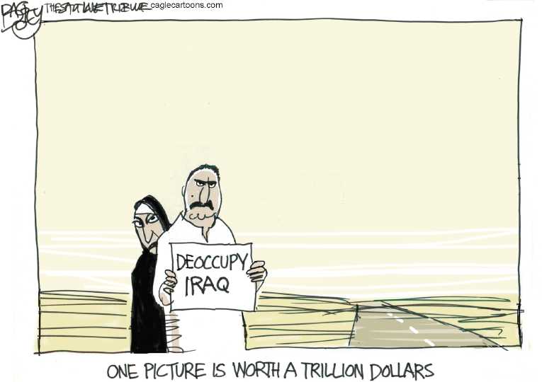 Political/Editorial Cartoon by Pat Bagley, Salt Lake Tribune on US Ends War in Iraq