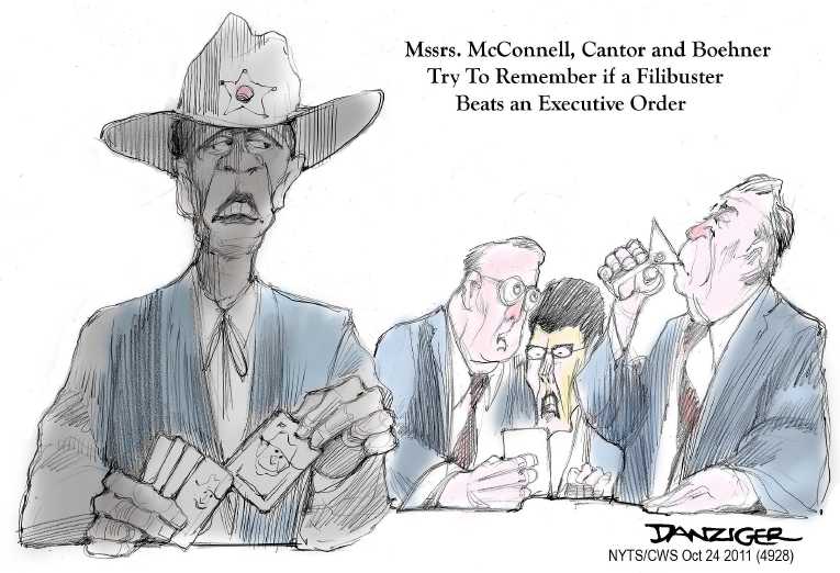 Political/Editorial Cartoon by Jeff Danziger, CWS/CartoonArts Intl. on Obama Stays the Course