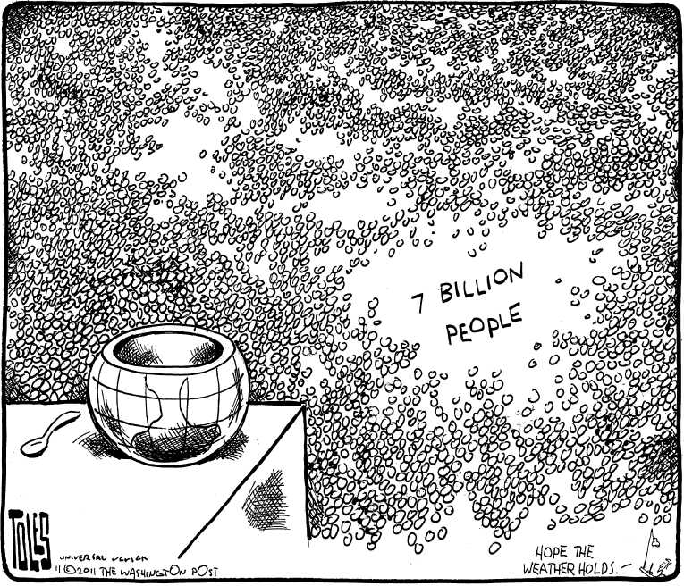 Political/Editorial Cartoon by Tom Toles, Washington Post on World Celebrates Population Milestone