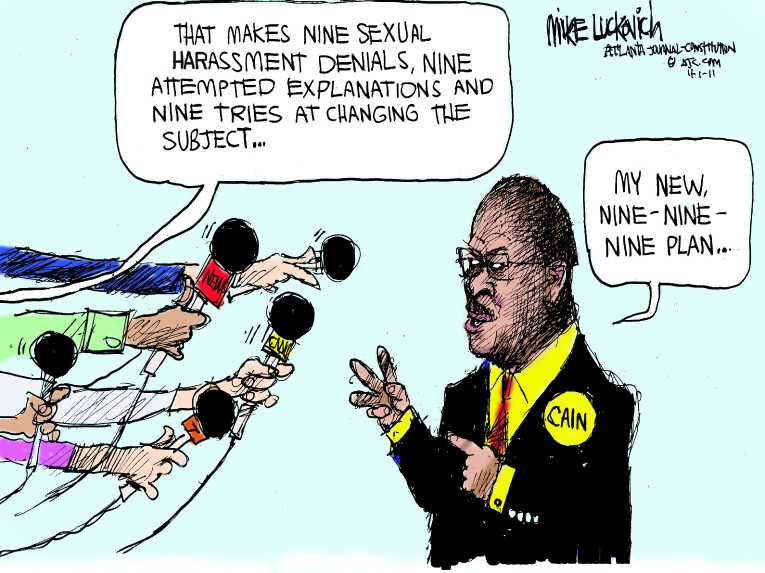 Political/Editorial Cartoon by Mike Luckovich, Atlanta Journal-Constitution on Herman Cain Surges