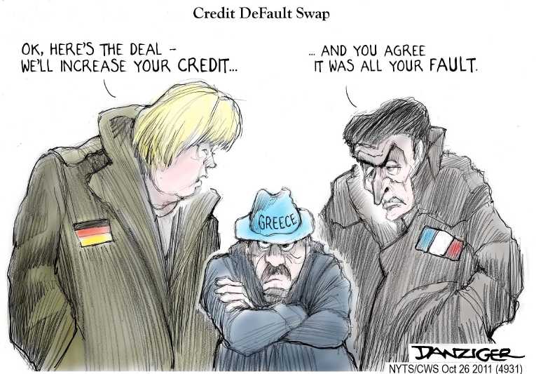 Political/Editorial Cartoon by Jeff Danziger, CWS/CartoonArts Intl. on Greece Considering Bailout