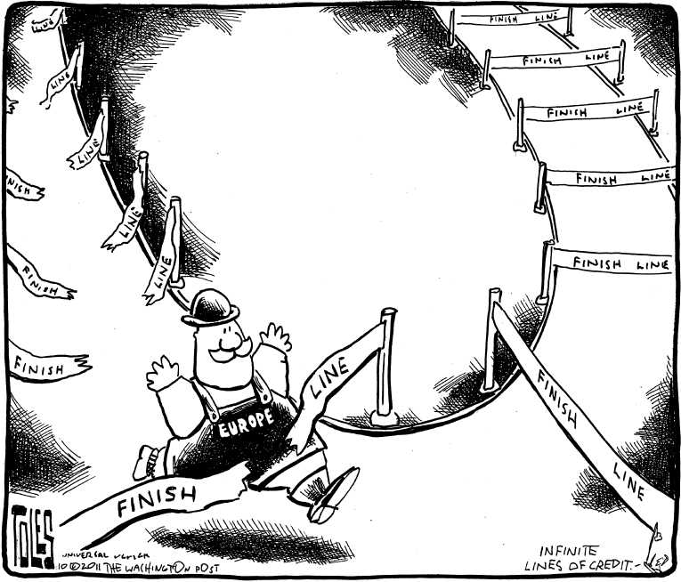 Political/Editorial Cartoon by Tom Toles, Washington Post on Greece Considering Bailout