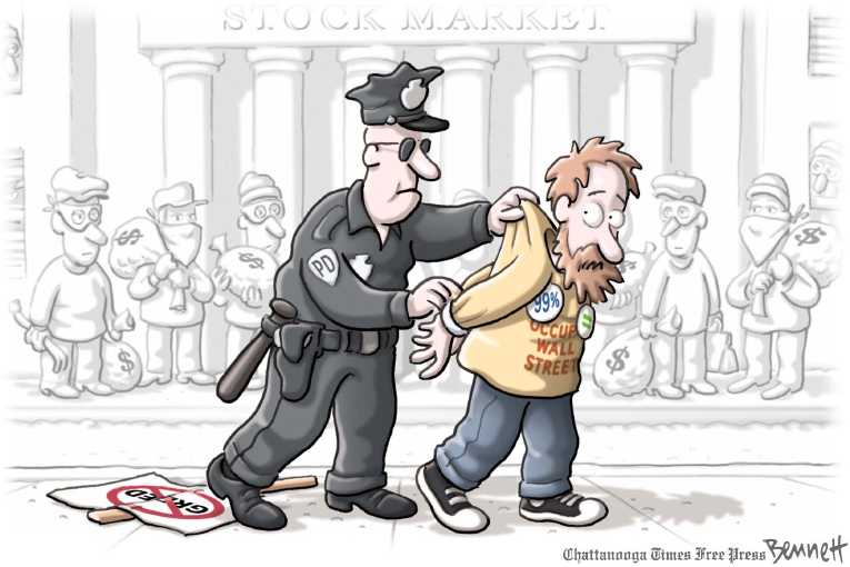 Political/Editorial Cartoon by Clay Bennett, Chattanooga Times Free Press on Police Crack Down on Protests