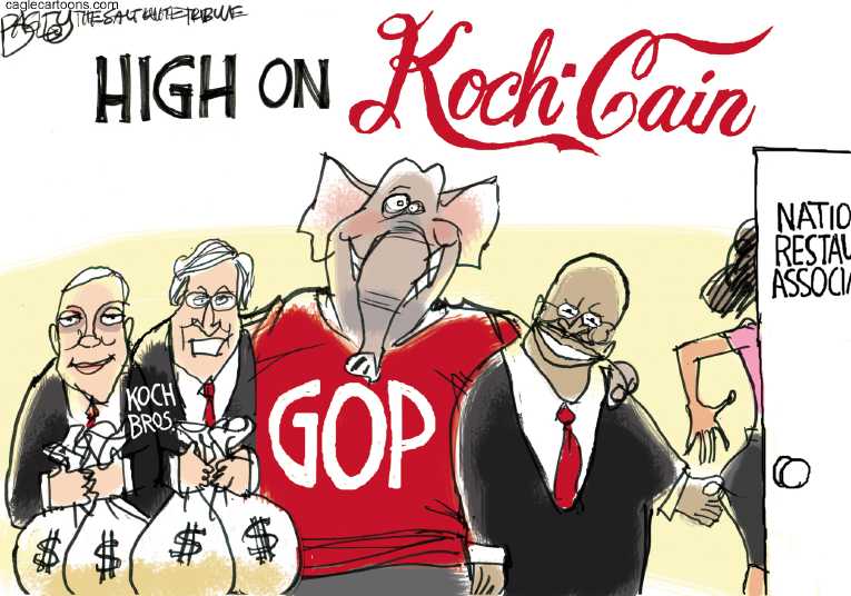 Political/Editorial Cartoon by Pat Bagley, Salt Lake Tribune on Cain Accused Again