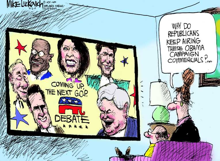 Political/Editorial Cartoon by Mike Luckovich, Atlanta Journal-Constitution on Cain Accused Again
