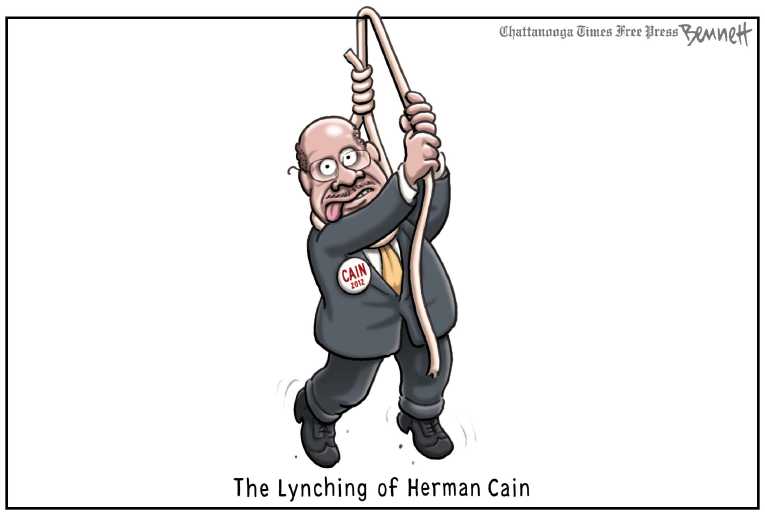 Political/Editorial Cartoon by Clay Bennett, Chattanooga Times Free Press on Cain Accused Again