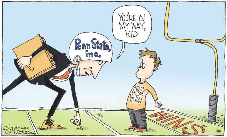 Political/Editorial Cartoon by Signe Wilkinson, Philadelphia Daily News on Penn State Rocked by Scandal