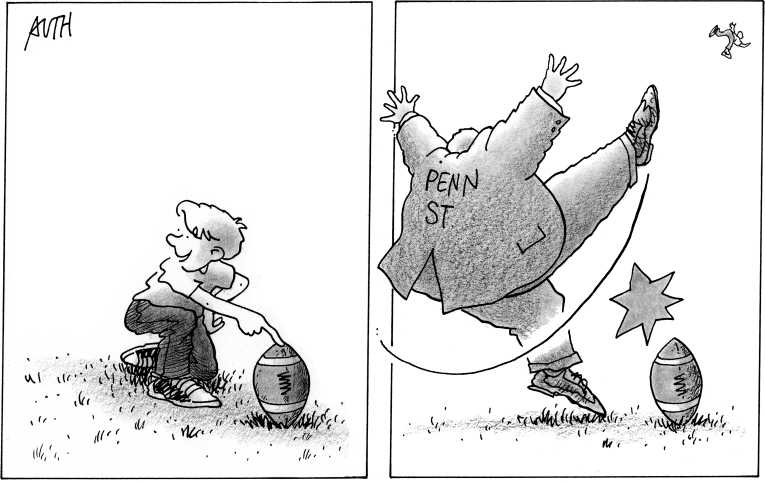 Political/Editorial Cartoon by Tony Auth, Philadelphia Inquirer on Penn State Rocked by Scandal