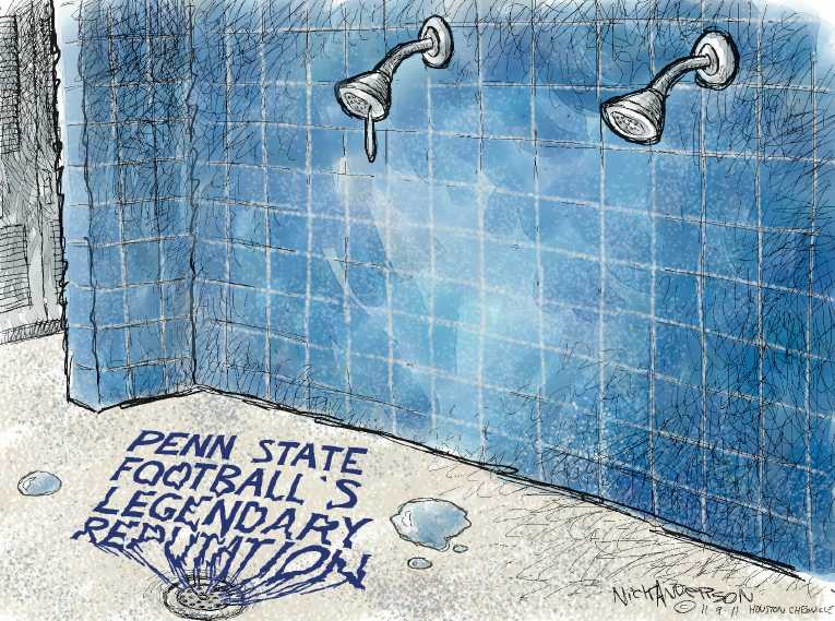 Political/Editorial Cartoon by Nick Anderson, Houston Chronicle on Penn State Rocked by Scandal