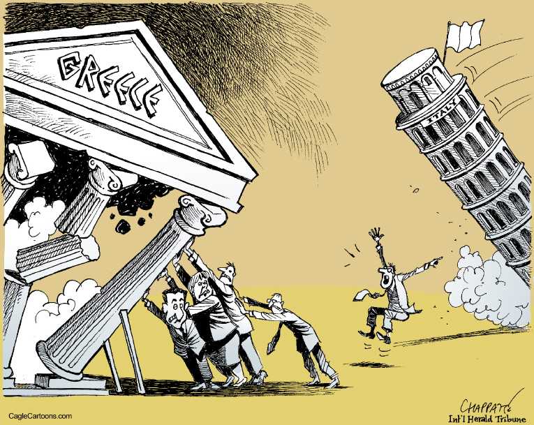 Political/Editorial Cartoon by Patrick Chappatte, International Herald Tribune on Euro Still in Crisis