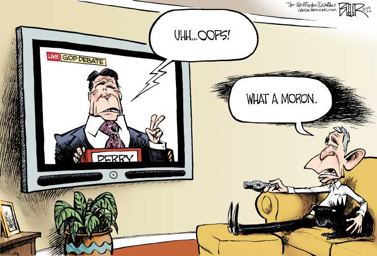 Political/Editorial Cartoon by Nate Beeler, Washington Examiner on Perry “Steps in It”