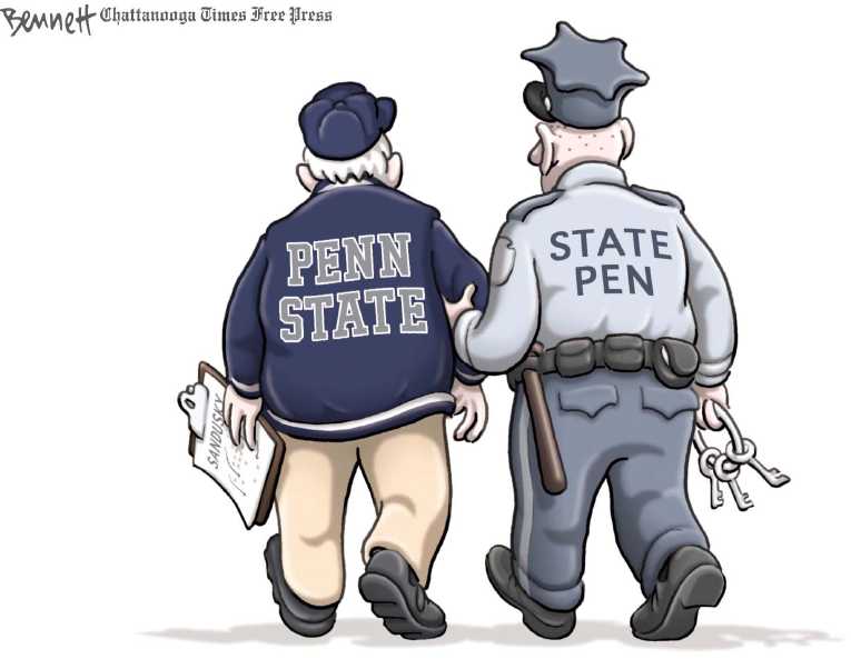 Political/Editorial Cartoon by Clay Bennett, Chattanooga Times Free Press on Paterno Goes Down