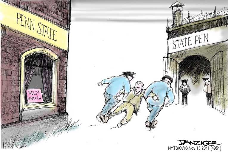 Political/Editorial Cartoon by Jeff Danziger, CWS/CartoonArts Intl. on Paterno Goes Down