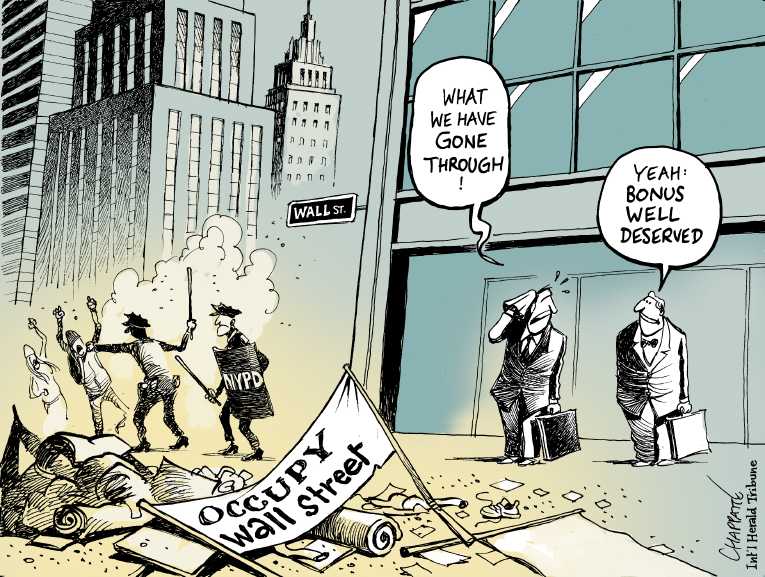 Political/Editorial Cartoon by Patrick Chappatte, International Herald Tribune on Occupy Message Unclear
