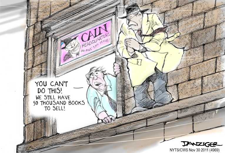 Political/Editorial Cartoon by Jeff Danziger, CWS/CartoonArts Intl. on Cain To Drop From Race?