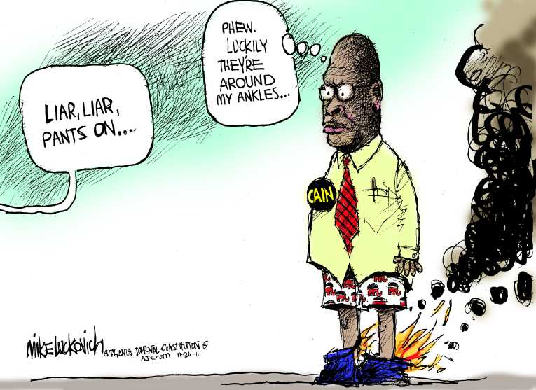 Political/Editorial Cartoon by Mike Luckovich, Atlanta Journal-Constitution on Cain To Drop From Race?