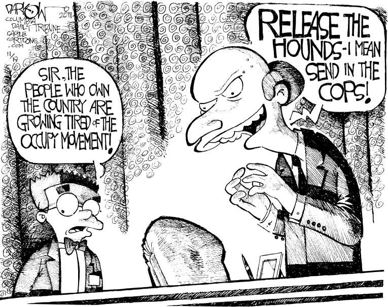 Political/Editorial Cartoon by John Darkow, Columbia Daily Tribune, Missouri on Occupy Crackdown Intensifies