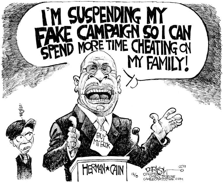 Political/Editorial Cartoon by John Darkow, Columbia Daily Tribune, Missouri on Cain Suspends Campaign