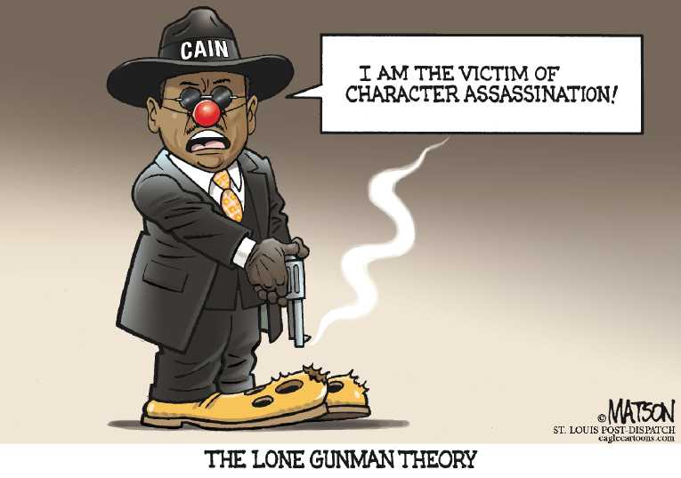 Political/Editorial Cartoon by RJ Matson, Cagle Cartoons on Cain Suspends Campaign