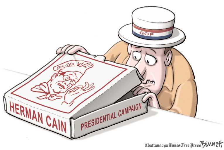 Political/Editorial Cartoon by Clay Bennett, Chattanooga Times Free Press on Cain Suspends Campaign
