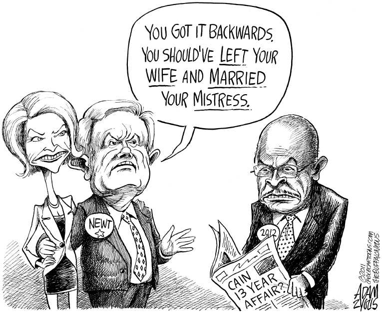 Political/Editorial Cartoon by Adam Zyglis, The Buffalo News on Cain Suspends Campaign