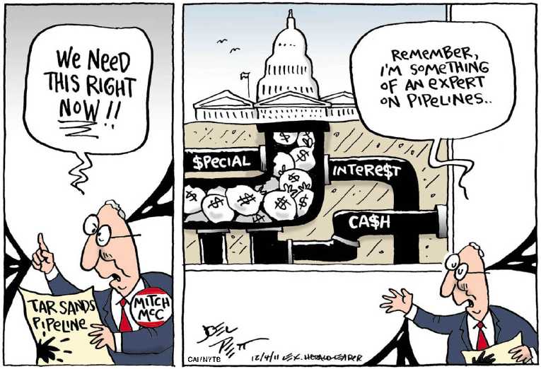 Political/Editorial Cartoon by Joel Pett, Lexington Herald-Leader, CWS/CartoonArts Intl. on GOP Insists Upon Pipeline