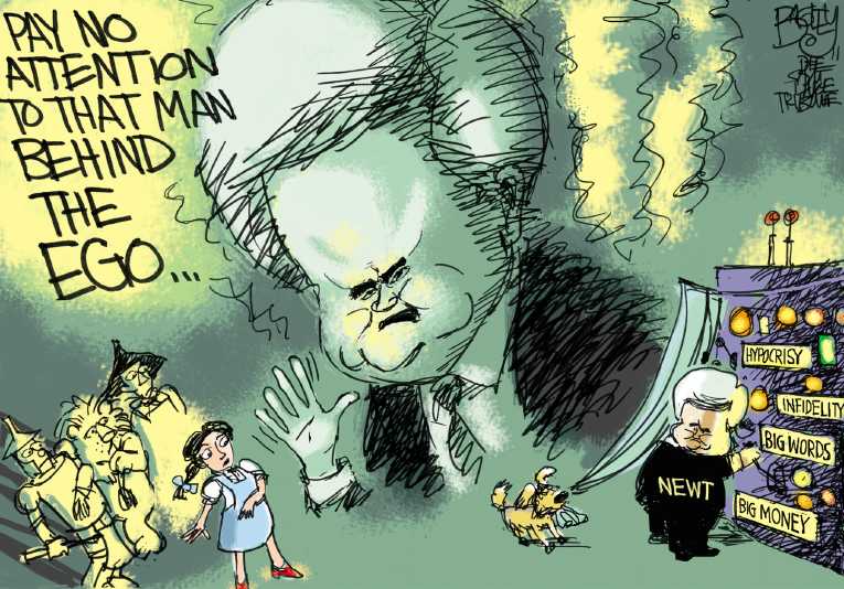 Political/Editorial Cartoon by Pat Bagley, Salt Lake Tribune on Gingrich Races to Big Lead