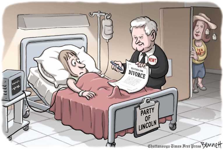 Political/Editorial Cartoon by Clay Bennett, Chattanooga Times Free Press on Gingrich Races to Big Lead