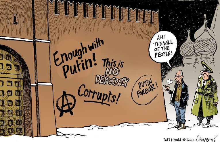Political/Editorial Cartoon by Patrick Chappatte, International Herald Tribune on Putin Sees New Challenge