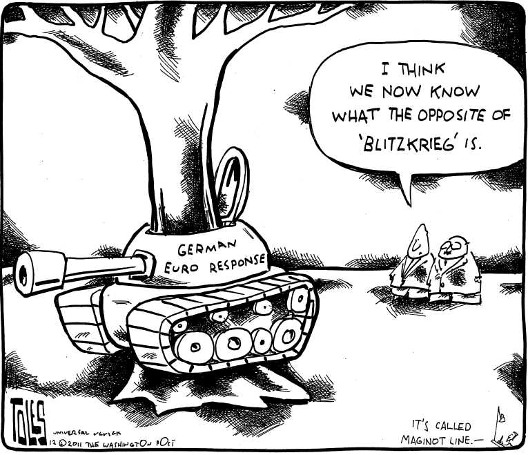 Political/Editorial Cartoon by Tom Toles, Washington Post on Euro Crisis Progresses