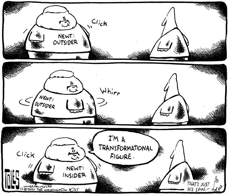 Political/Editorial Cartoon by Tom Toles, Washington Post on Newt’s Lead Disappears
