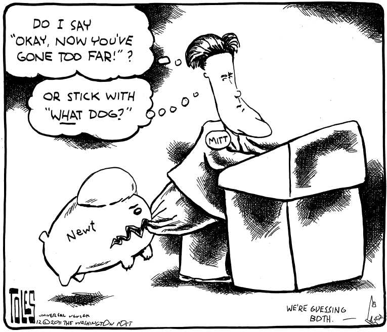 Political/Editorial Cartoon by Tom Toles, Washington Post on Newt’s Lead Disappears