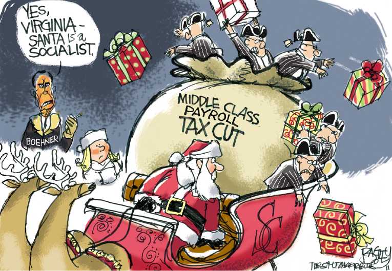 Political/Editorial Cartoon by Pat Bagley, Salt Lake Tribune on Payroll Holiday Set to End