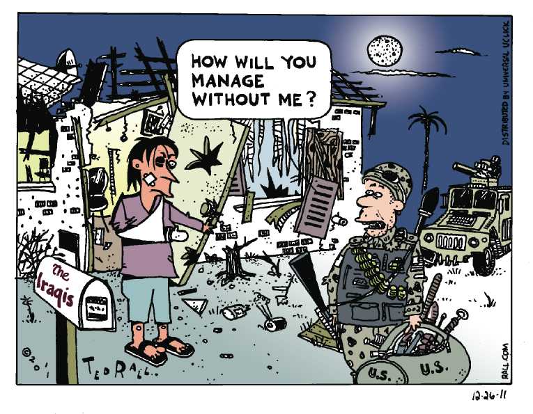 Political/Editorial Cartoon by Ted Rall on US Troops Exit Iraq