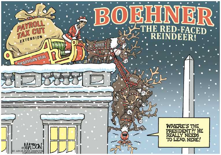 Political/Editorial Cartoon by RJ Matson, Cagle Cartoons on Boehner Botches Tax Cut Vote