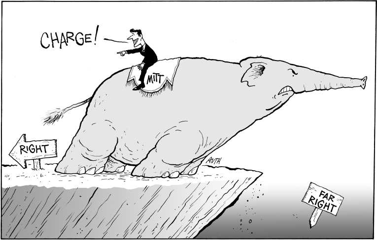 Political/Editorial Cartoon by Tony Auth, Philadelphia Inquirer on Romney, Santorum, Paul Win Iowa