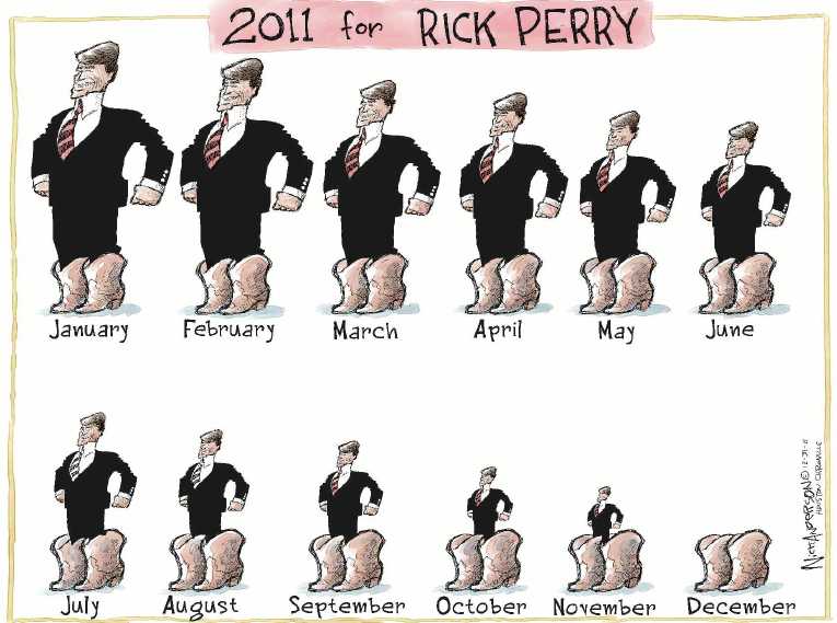 Political/Editorial Cartoon by Nick Anderson, Houston Chronicle on Romney, Santorum, Paul Win Iowa