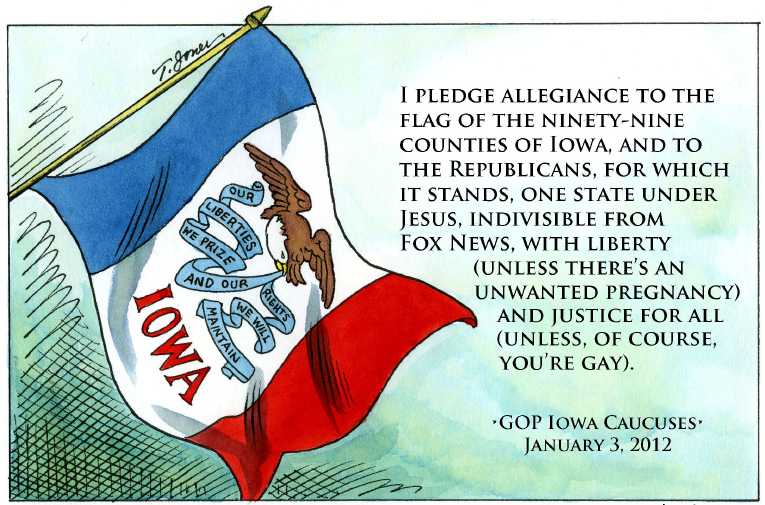Political/Editorial Cartoon by Taylor Jones, Tribune Media Services on Romney, Santorum, Paul Win Iowa