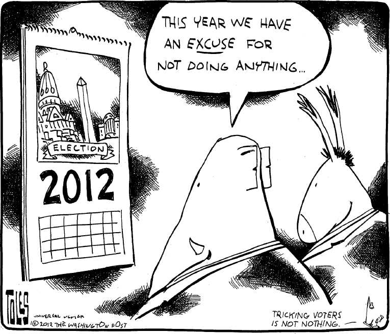Political/Editorial Cartoon by Tom Toles, Washington Post on Romney, Santorum, Paul Win Iowa