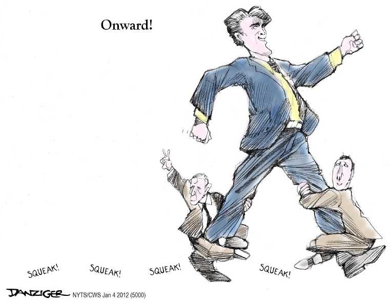 Political/Editorial Cartoon by Jeff Danziger, CWS/CartoonArts Intl. on Romney, Santorum, Paul Win Iowa