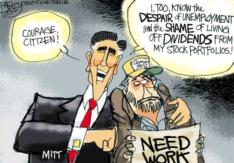 Political/Editorial Cartoon by Pat Bagley, Salt Lake Tribune on Romney Campaign Under Attack
