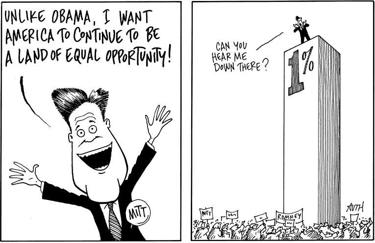 Political/Editorial Cartoon by Tony Auth, Philadelphia Inquirer on Romney Campaign Under Attack