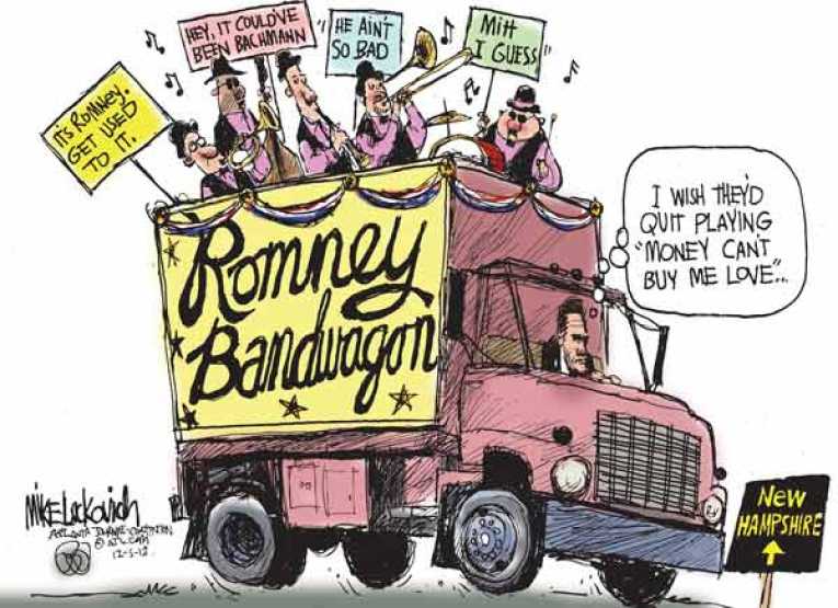 Political/Editorial Cartoon by Mike Luckovich, Atlanta Journal-Constitution on Romney Campaign Under Attack