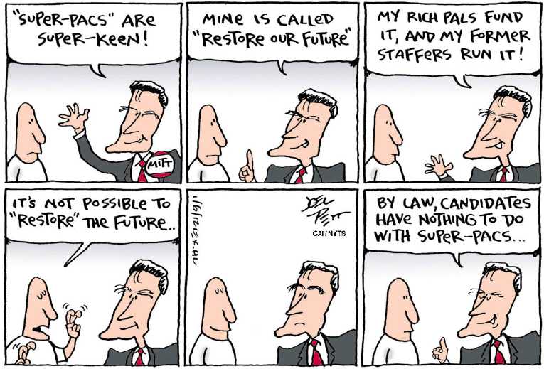 Political/Editorial Cartoon by Joel Pett, Lexington Herald-Leader, CWS/CartoonArts Intl. on PACs Playing Major Role in Elections