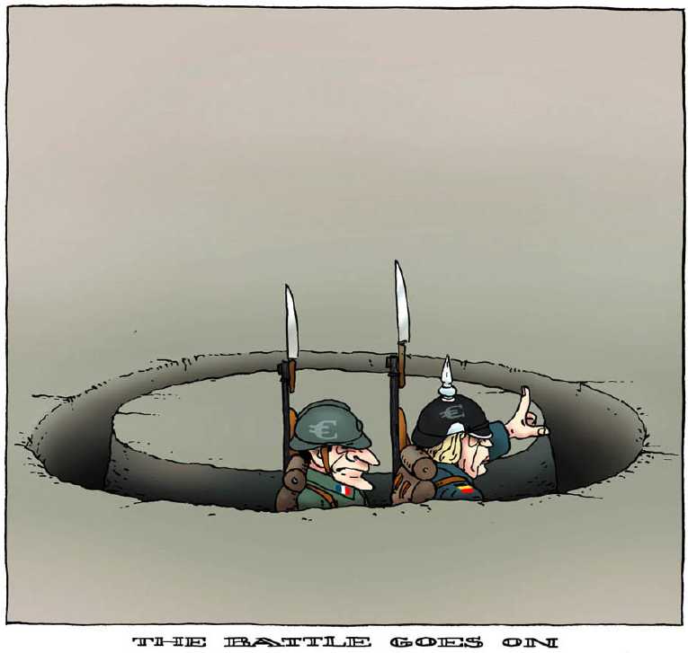 Political/Editorial Cartoon by Joep Bertrams, Het Parool, Amsterdam, Netherlands on Euro Remains in Crisis