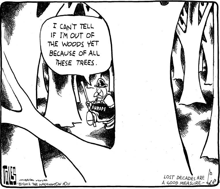 Political/Editorial Cartoon by Tom Toles, Washington Post on Euro Remains in Crisis